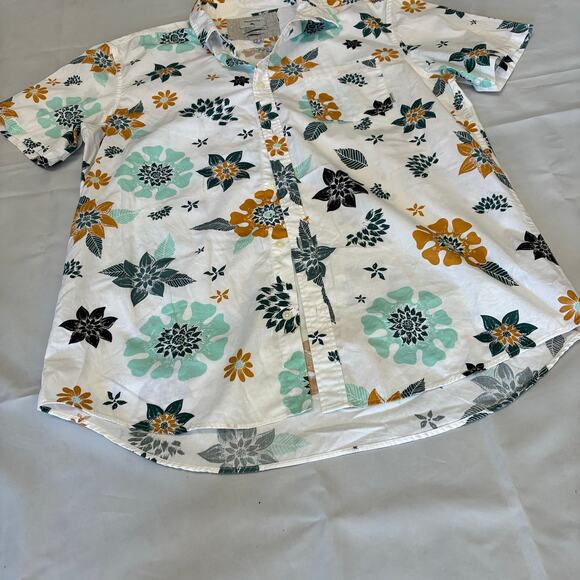 Quiksilver Men’s White Blue Floral Button Shirt US XL Modern Fit 100% Cotton - Picture 2 of 12